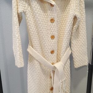 Vintage  cream calf length button up sweater